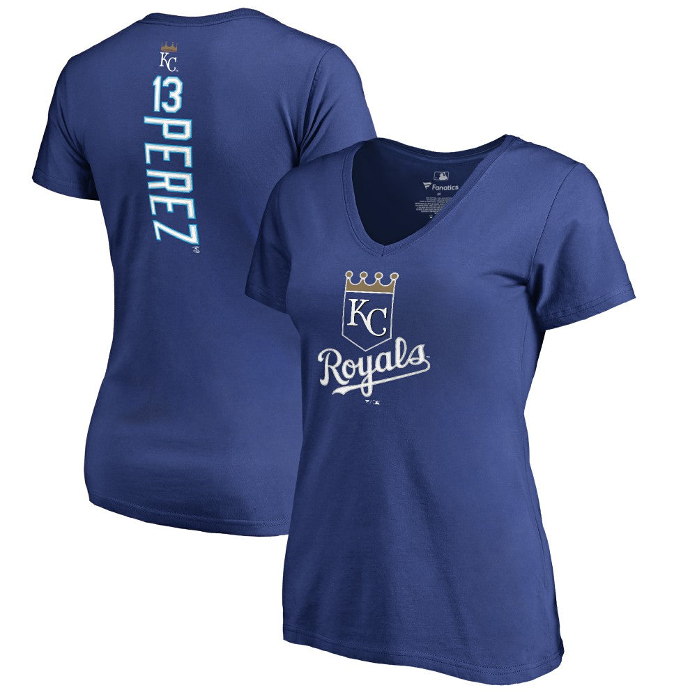 Royal Salvador Perez Kansas City Royals Women's Backer V-Neck T-Shirt