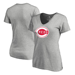 Heather Gray Cincinnati Reds Women's Core Wahconah V-Neck T-Shirt
