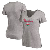 Heather Gray Philadelphia Phillies Women's Core Wahconah V-Neck T-Shirt