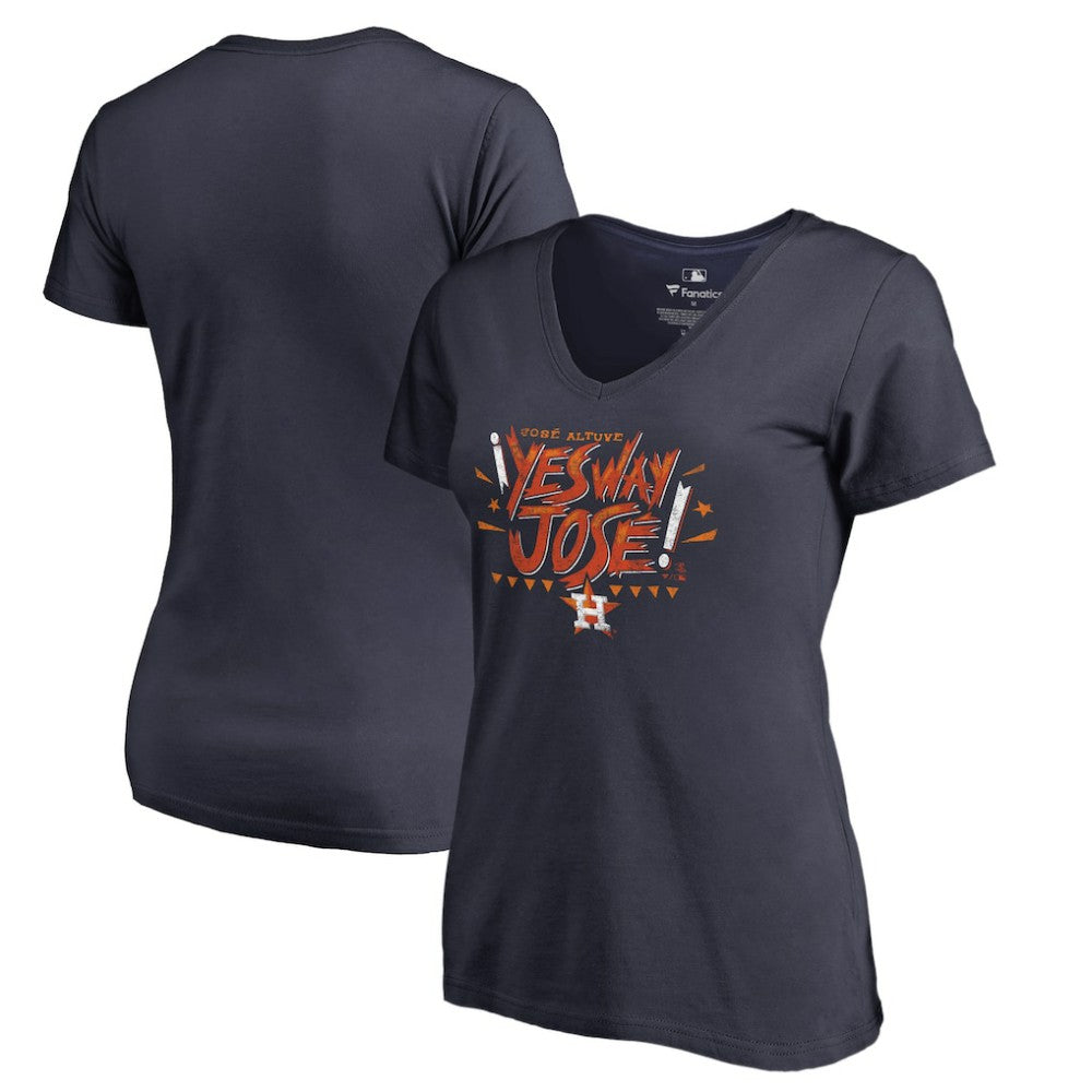 Navy Jose Altuve Houston Astros Women's Player Hometown Collection V-Neck Yes Way Jose T-Shirt