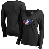 NHL Columbus Blue Jackets Women's Midnight Mascot Long Sleeve V-Neck T-Shirt