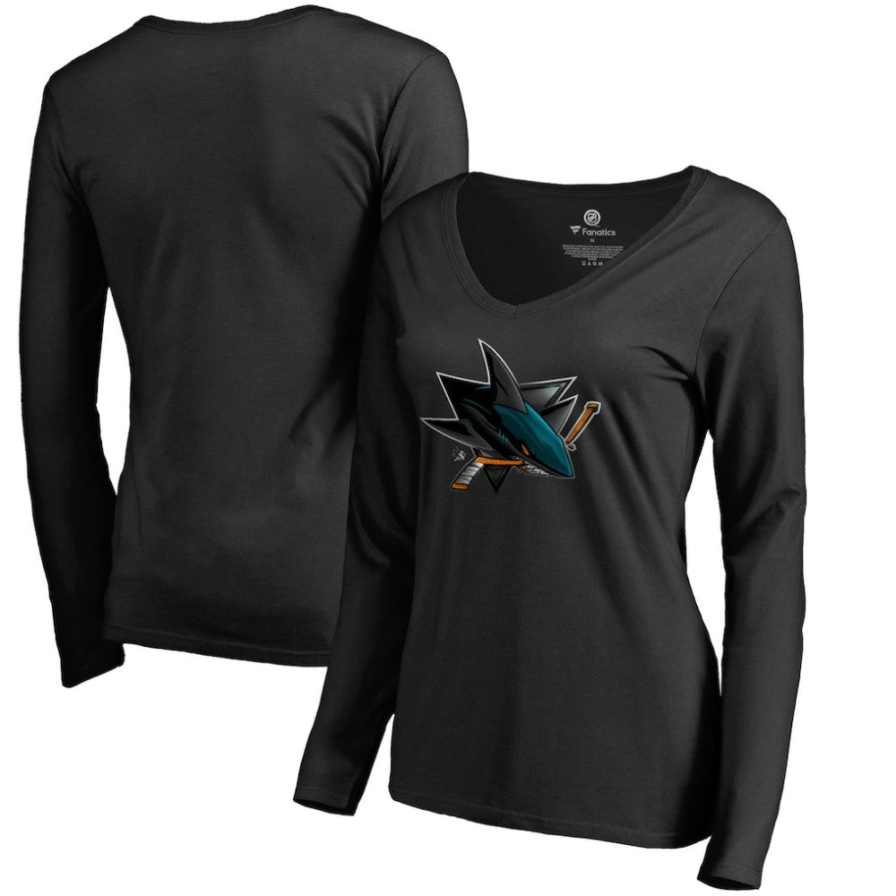 NHL San Jose Sharks Women's Midnight Mascot Long Sleeve V-Neck T-Shirt