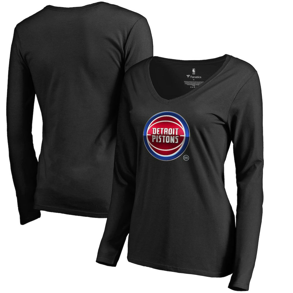 Detroit Pistons Women's Midnight Mascot Long Sleeve V-Neck T-Shirt sale