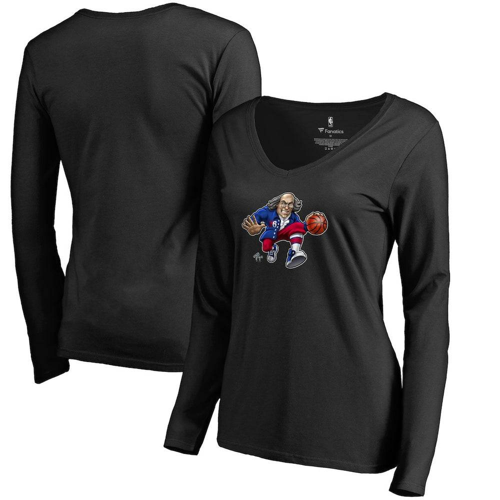 Philadelphia 76ers Women's Midnight Mascot Long Sleeve V-Neck T-Shirt