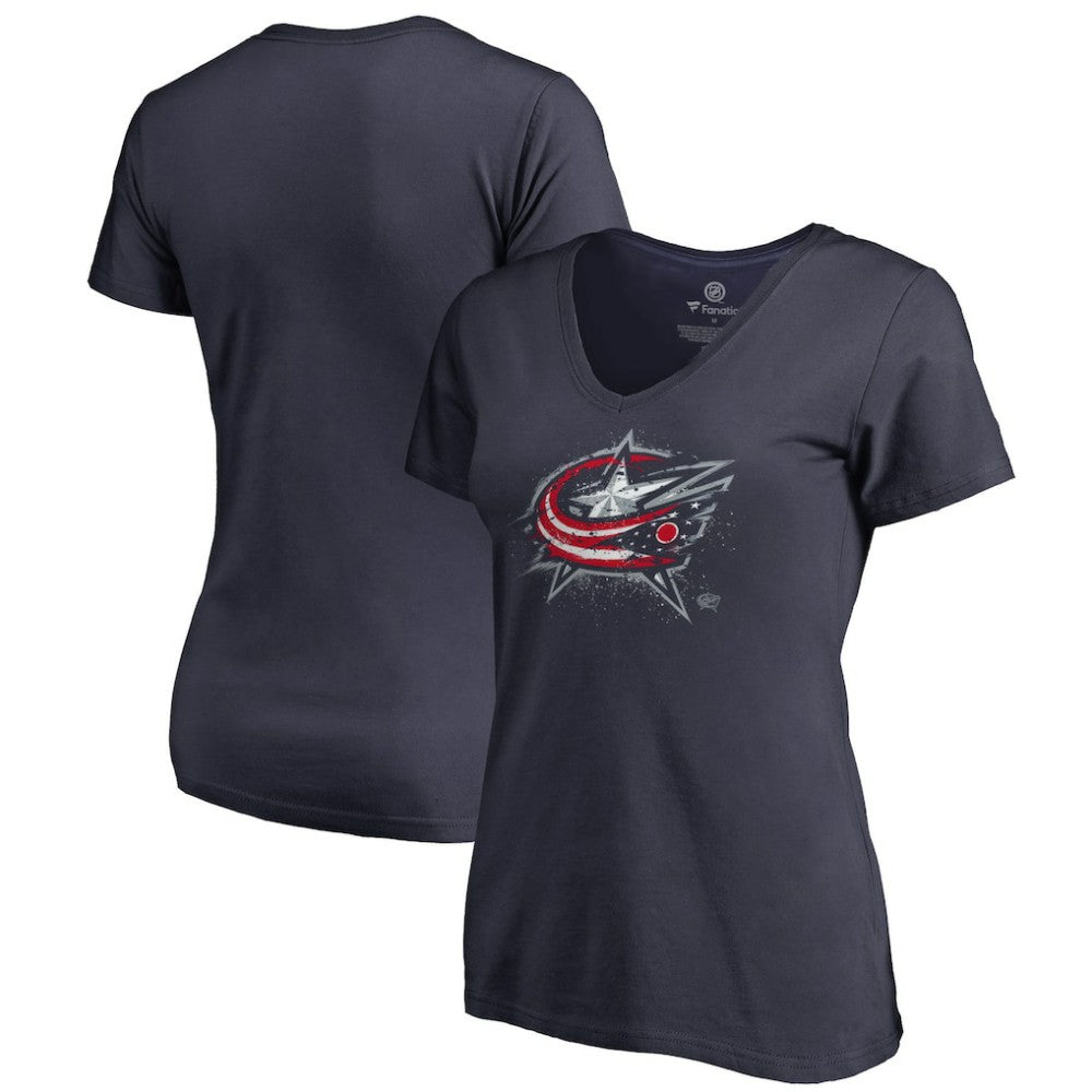 NHL Columbus Blue Jackets Women's Splatter Logo V-Neck T-Shirt