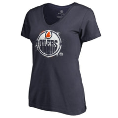 NHL Edmonton Oilers Women's Splatter Logo V-Neck T-Shirt