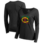 NHL Chicago Blackhawks Women's Splatter Logo V-Neck Long Sleeve T-Shirt