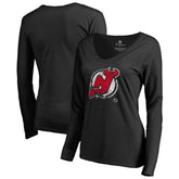 NHL New Jersey Devils Women's Splatter Logo V-Neck Long Sleeve T-Shirt