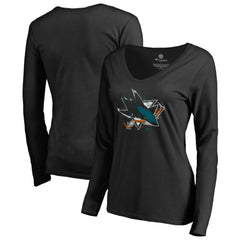 NHL San Jose Sharks Women's Splatter Logo V-Neck Long Sleeve T-Shirt