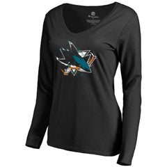NHL San Jose Sharks Women's Splatter Logo V-Neck Long Sleeve T-Shirt