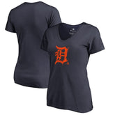 Navy Detroit Tigers Women's Splatter Logo V-Neck T-Shirt