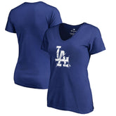 Royal Los Angeles Dodgers Women's Splatter Logo V-Neck T-Shirt