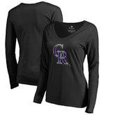 Black Colorado Rockies Women's Splatter Logo Long Sleeve V-Neck T-Shirt