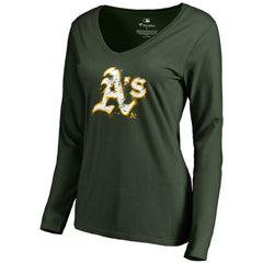 Green Athletics Women's Splatter Logo Long Sleeve V-Neck T-Shirt