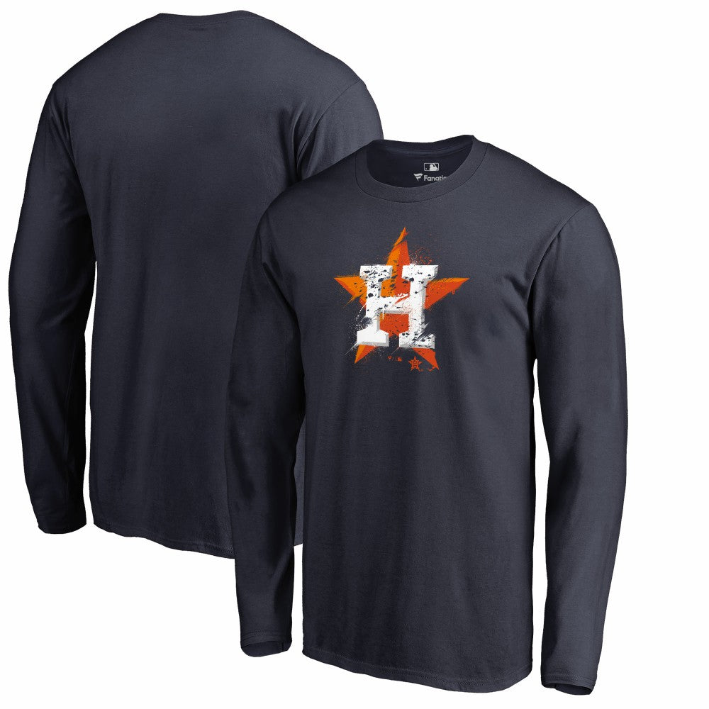 Navy Houston Astros Splatter Logo Long Sleeve T-Shirt