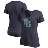 Navy Tampa Bay Rays Women's Static Logo V-Neck T-Shirt
