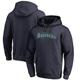 Navy Seattle Mariners Official Wordmark Fitted Pullover Hoodie