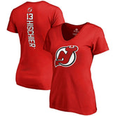 NHL Nico Hischier New Jersey Devils Fanatics Women's Plus Size Backer Name & Number V-Neck T-Shirt