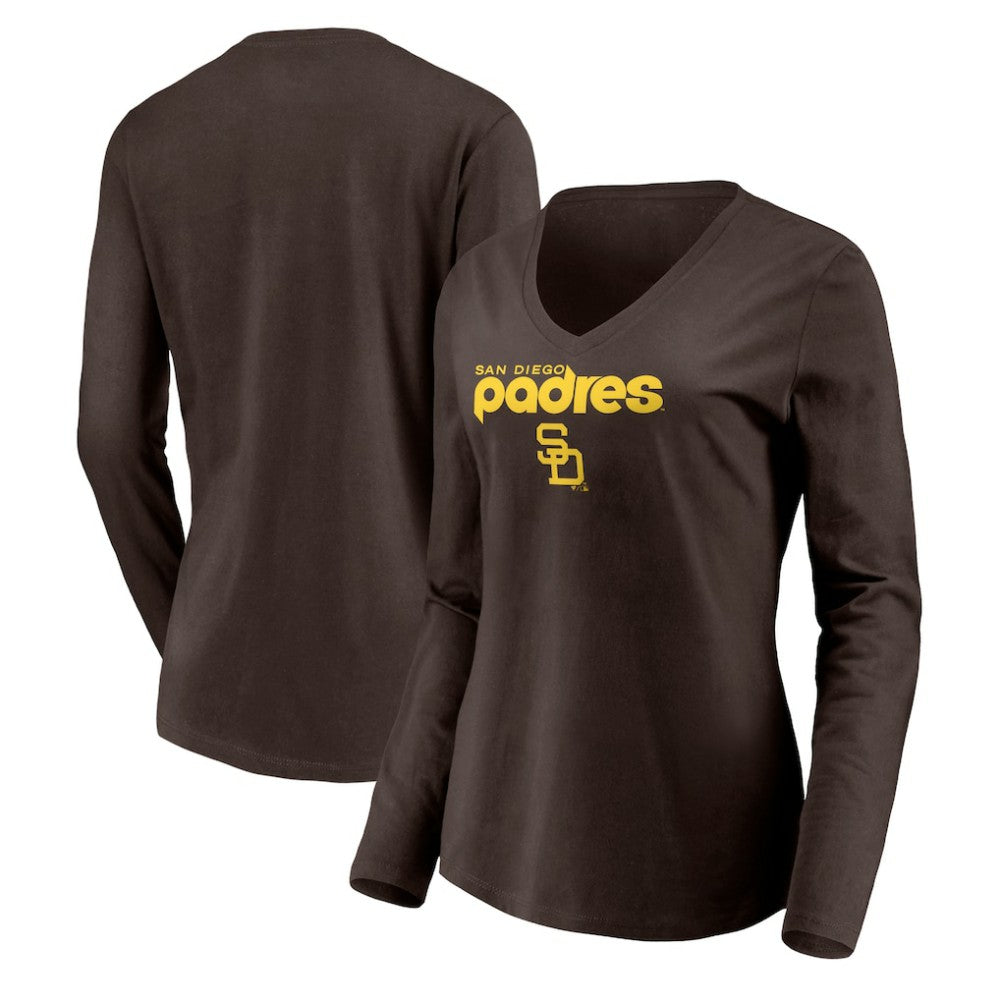 Brown San Diego Padres Women's Cooperstown Collection Wahconah Long Sleeve V-Neck T-Shirt