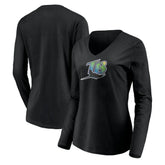 Black Tampa Bay Rays Women's Cooperstown Collection Wahconah Long Sleeve V-Neck T-Shirt