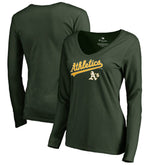 Green Athletics Women's Team Lockup Slim Fit Long Sleeve V-Neck T-Shirt