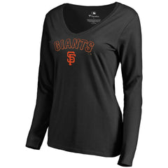 Black San Francisco Giants Women's Team Lockup Slim Fit Long Sleeve V-Neck T-Shirt