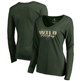 NHL Minnesota Wild Women's Iconic Collection Script Assist Long Sleeve V-Neck T-Shirt