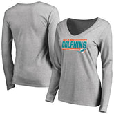 Women's Iconic Collection On Side Stripe Long Sleeve V-Neck T-Shirt - Miami Dolphins T-shirts