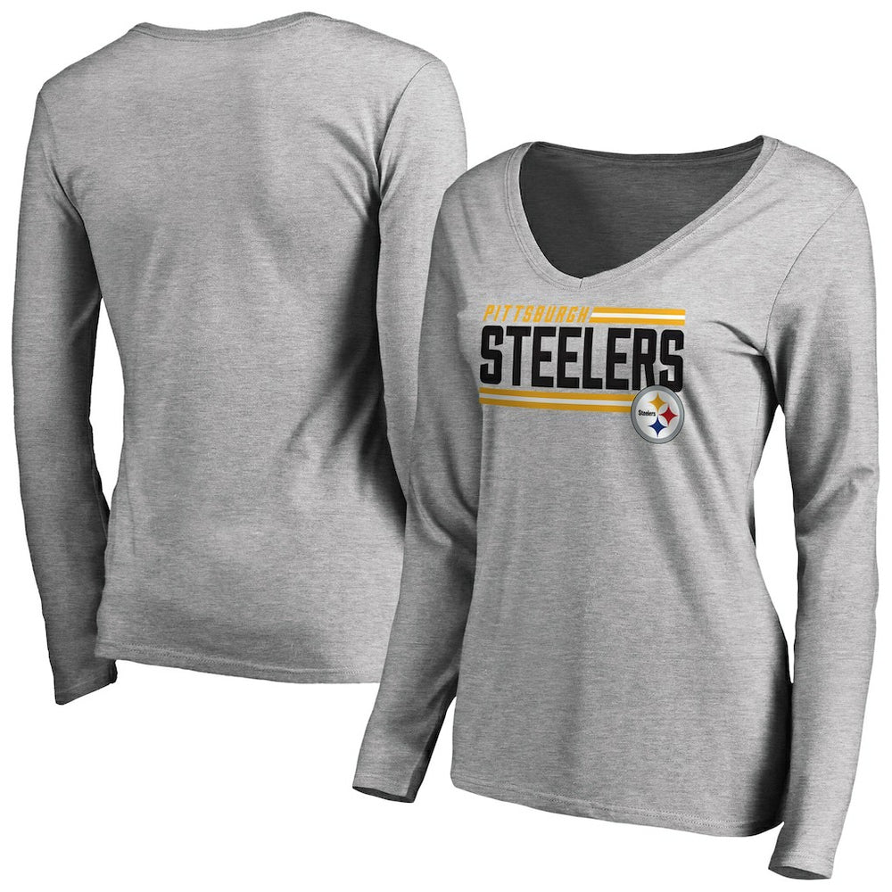 Women's Iconic Collection On Side Stripe Long Sleeve V-Neck T-Shirt - Pittsburgh Steelers T-shirts
