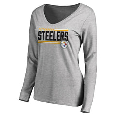 Women's Iconic Collection On Side Stripe Long Sleeve V-Neck T-Shirt - Pittsburgh Steelers T-shirts