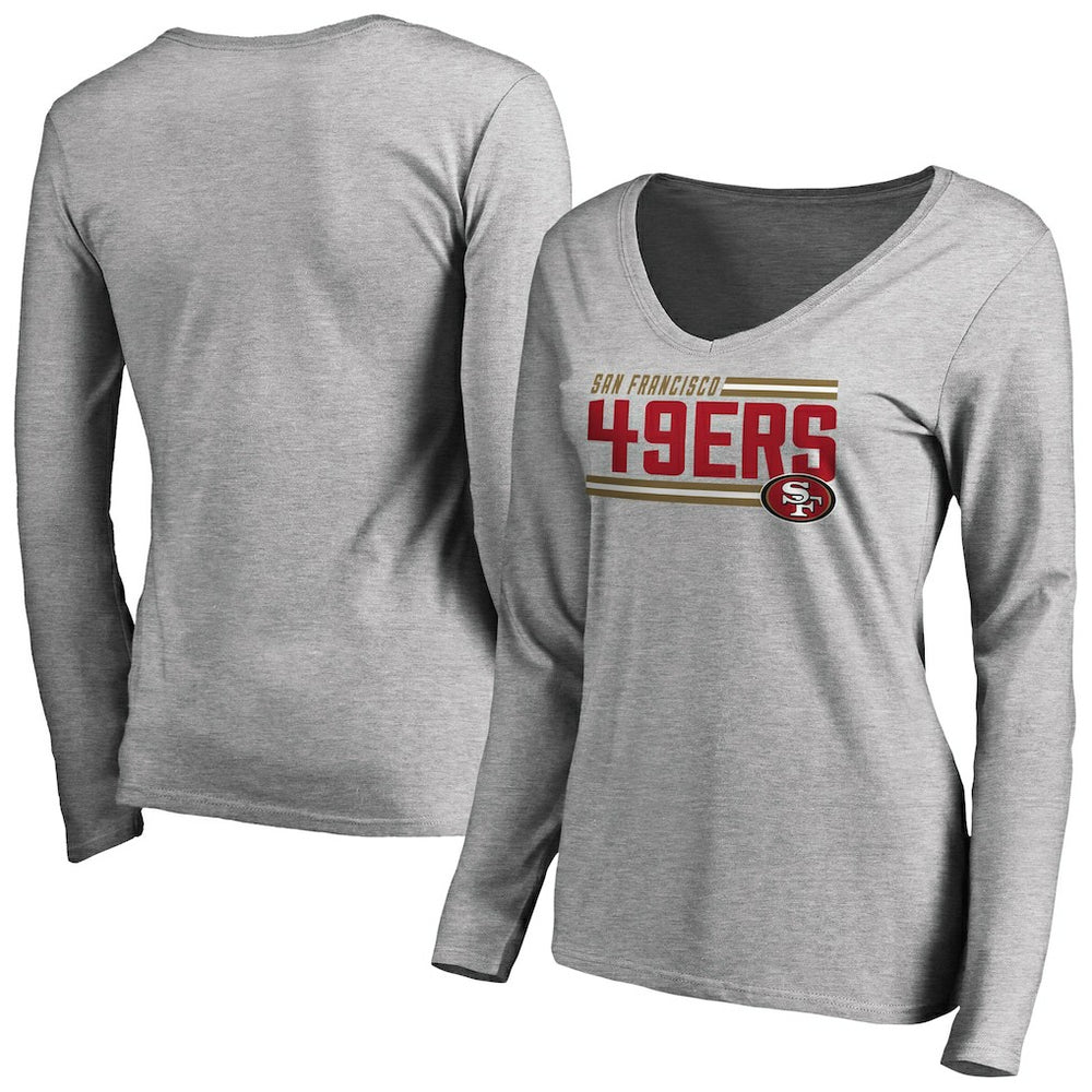 Women's Iconic Collection On Side Stripe Long Sleeve V-Neck T-Shirt - San Francisco 49ers T-shirts