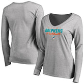 Women's Iconic Collection Script Assist Long Sleeve V-Neck T-Shirt - Miami Dolphins T-shirts