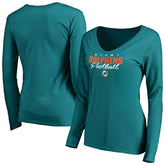 Women's Iconic Collection Script Assist Long Sleeve V-Neck T-Shirt - Miami Dolphins T-shirts