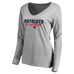 Women's Iconic Collection Script Assist Long Sleeve V-Neck T-Shirt - New England Patriots T-shirts