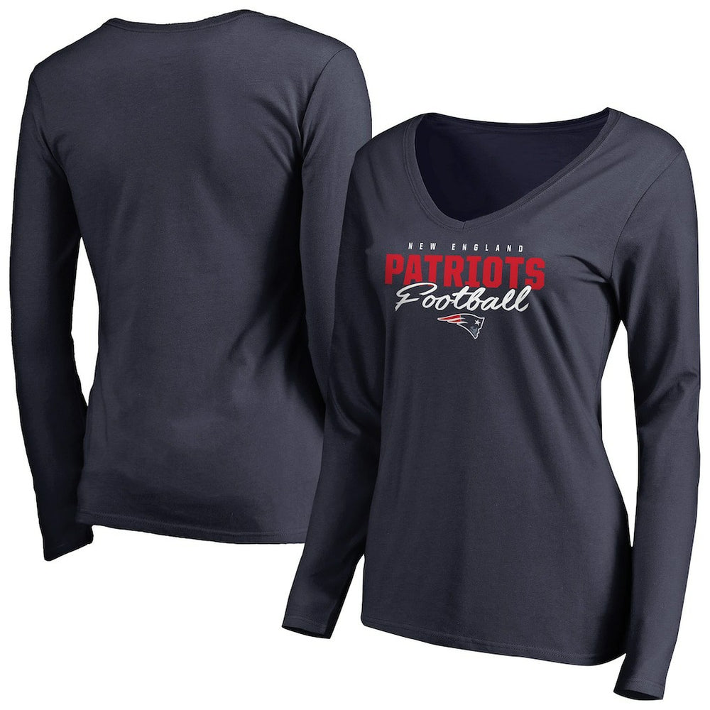 Women's Iconic Collection Script Assist Long Sleeve V-Neck T-Shirt - New England Patriots T-shirts