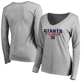 Women's Iconic Collection Script Assist Long Sleeve V-Neck T-Shirt - New York Giants T-shirts