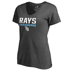 Ash Tampa Bay Rays Women's Win Stripe V-Neck T-Shirt