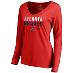 Red Atlanta Braves Women's Fade Out V-Neck Long Sleeve T-Shirt