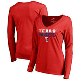 Red Texas Rangers Women's Fade Out V-Neck Long Sleeve T-Shirt