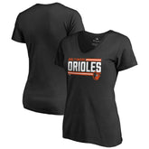 Black Baltimore Orioles Women's Onside Stripe V-Neck T-Shirt