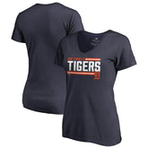 Navy Detroit Tigers Women's Onside Stripe V-Neck T-Shirt
