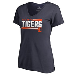 Navy Detroit Tigers Women's Onside Stripe V-Neck T-Shirt