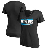 Black Miami Marlins Women's Onside Stripe V-Neck T-Shirt