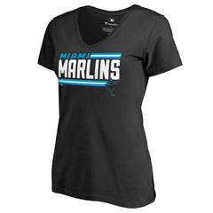 Black Miami Marlins Women's Onside Stripe V-Neck T-Shirt
