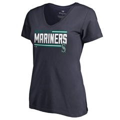Navy Seattle Mariners Women's Onside Stripe V-Neck T-Shirt