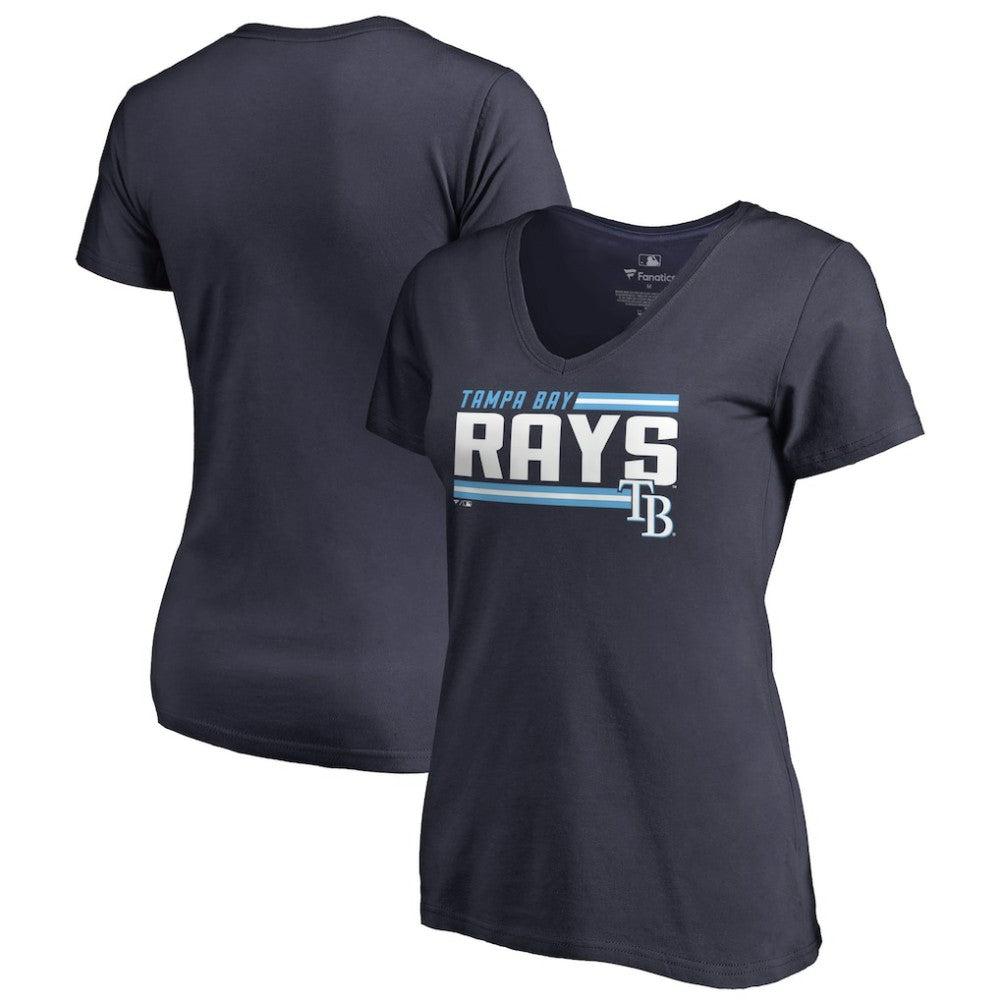 Navy Tampa Bay Rays Women's Onside Stripe V-Neck T-Shirt