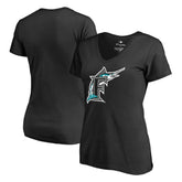 Black Florida Marlins Women's Cooperstown Collection Vintage Forbes V-Neck T-Shirt