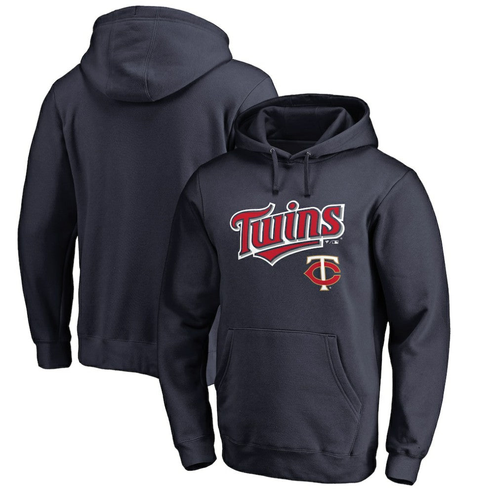 Navy Minnesota Twins Team Lockup Fitted Pullover Hoodie