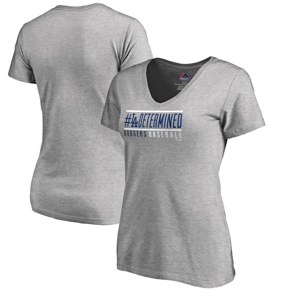 Heathered Gray Los Angeles Dodgers Women's Hometown Collection Determined V-Neck T-Shirt
