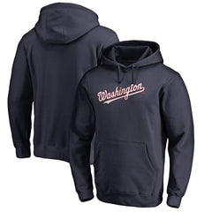 Navy Washington Nationals Official Wordmark Fitted Pullover Hoodie